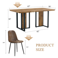 Table And Chair Set.67"X36" Wood Textured Mdf Dining Table Set With 4 Brown Suede Chairs.Mdf Sticker,Wood Colored Texture Sticker,Brown Armless Dining Chair,Suitable For Kitchen,Dining Room,Etc.