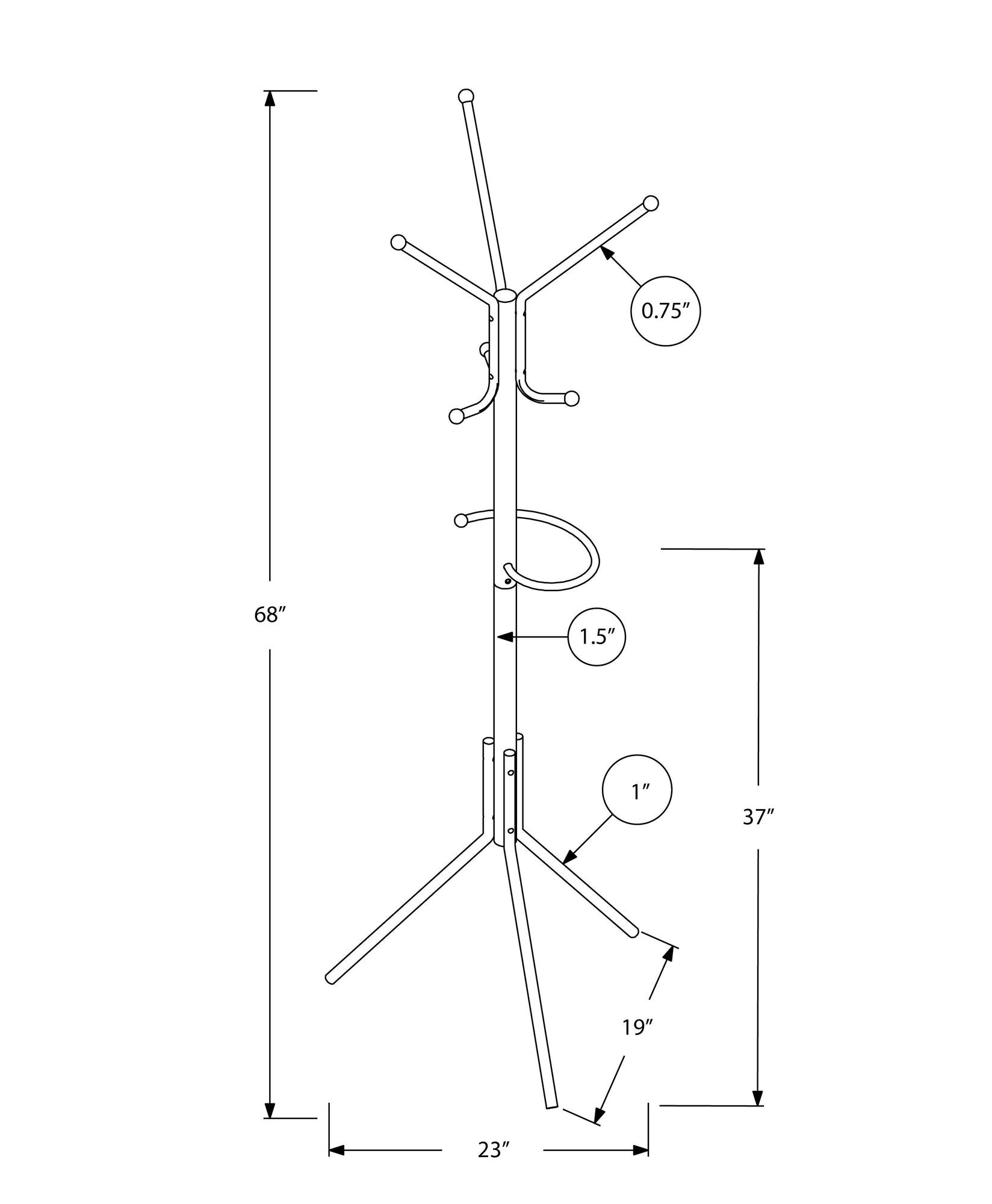 Coat Rack, Hall Tree, Free Standing, Hanging Bar, 6 Hooks, Entryway, 68"H, Bedroom, White Metal, Contemporary, Modern White Metal