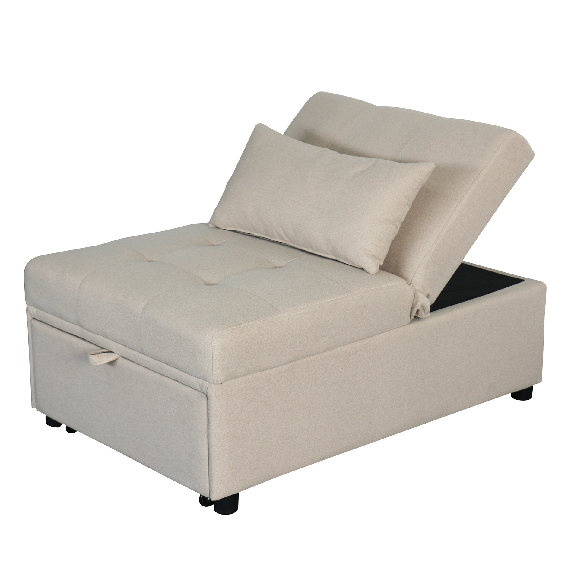 Folding Ottoman Sofa Bed Beige Beige Wood