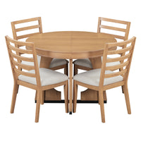 5 Piece Retro Rustic Functional Dining Set Unique Geometric Design, 1 Extendable Table With A 16 Inch Leaf And 4 Upholstered Chairs Ideal For Dining Room And Kitchen Natural Natural Solid Wood Mdf