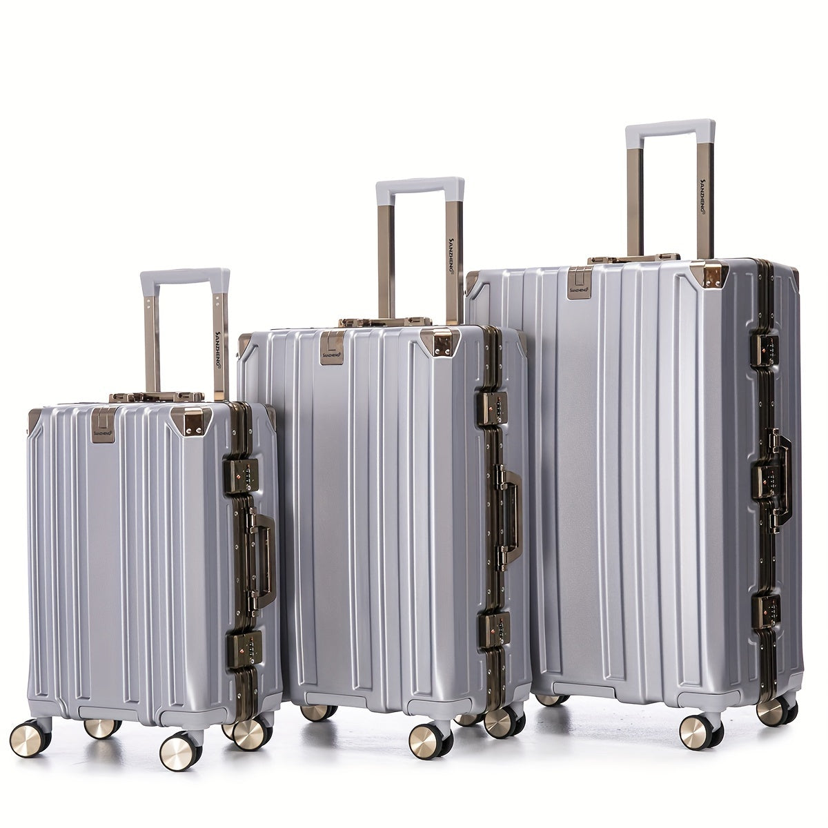 Luggage Sets Expandable Aluminum 20 24 28 Inch Three Model Set, Stylish Suitcase With Aluminum Frame Password Lock, Suitable For Travel Suitcases And Suitcases Grey Contemporary Aluminum