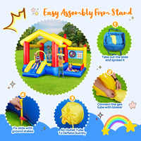 8 In 1 Inflatable Bounce House With Blower Basketball Hoop Ocean Balls Ring Toss Game Target And Sticky Ball Game For Kids Multicolor Oxford Fabric