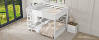 Queen Over Queen Bunk Bed With Storage Cabinets And Usb Ports, White White Solid Wood Mdf