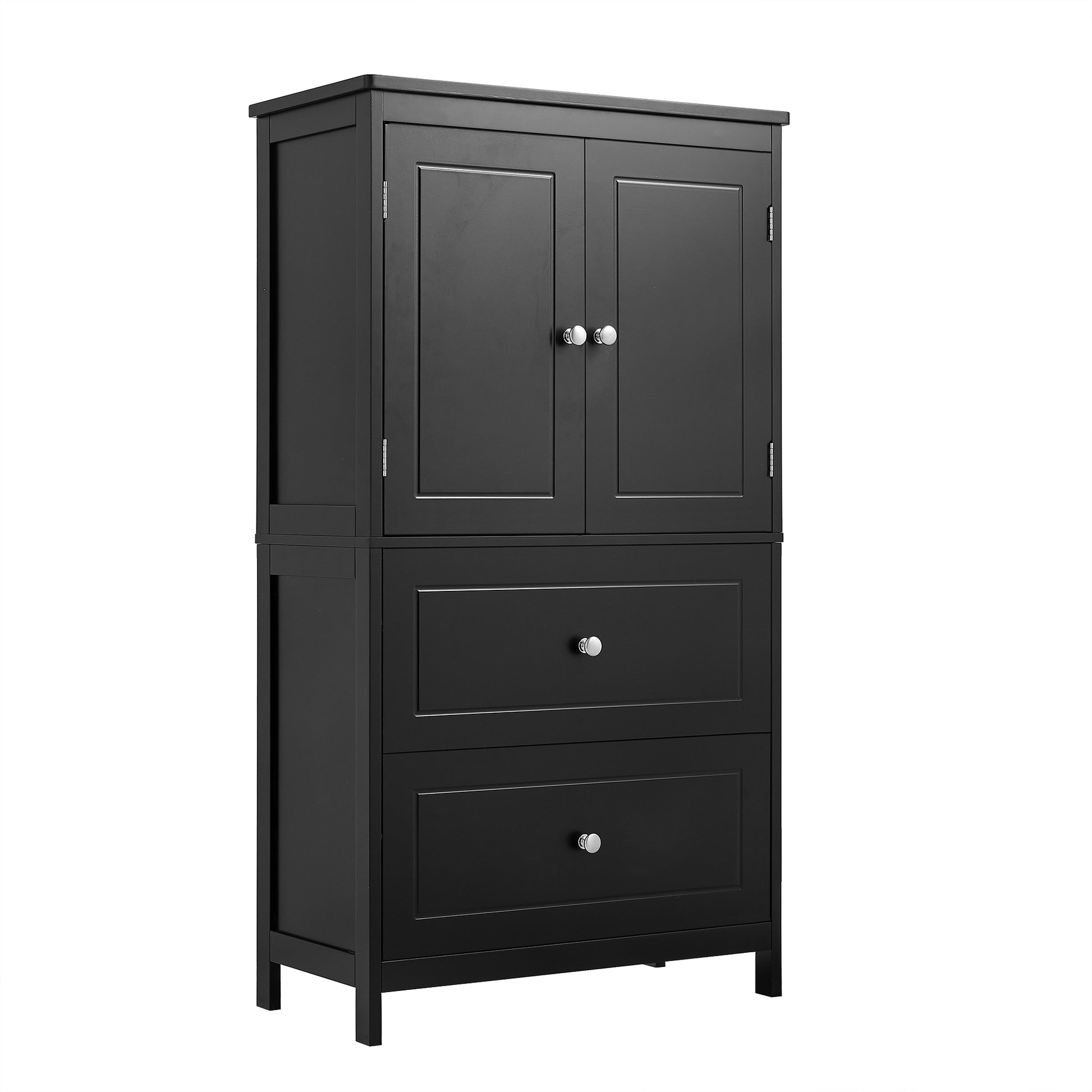 Bathroom Storage Cabinet, Cabinet With Two Doors And Drawers, Adjustable Shelf, Mdf Board, Black Black Mdf