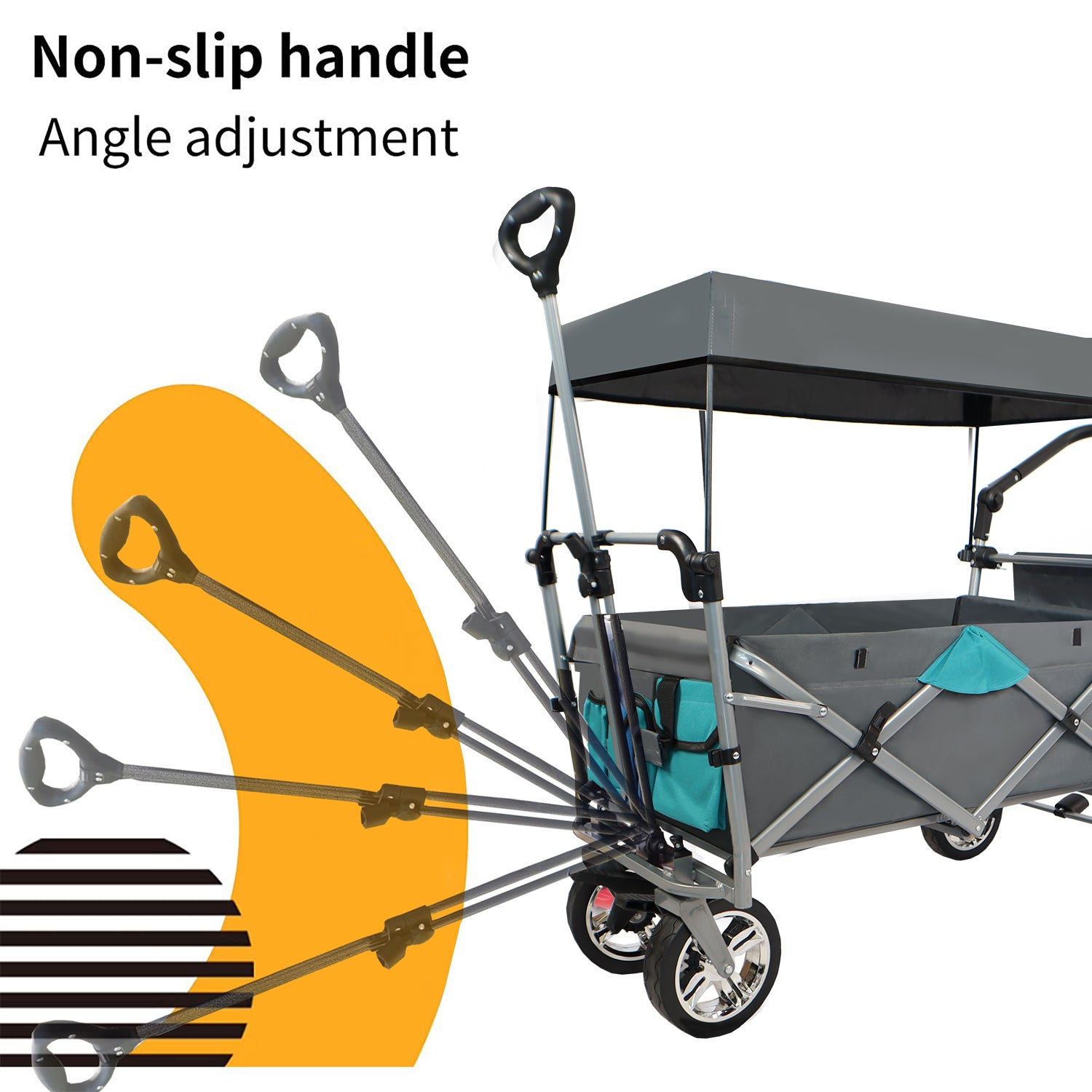 Push & Pull Utility Folding Wagon With Removable Canopy Gray Oxford Fabric Metal