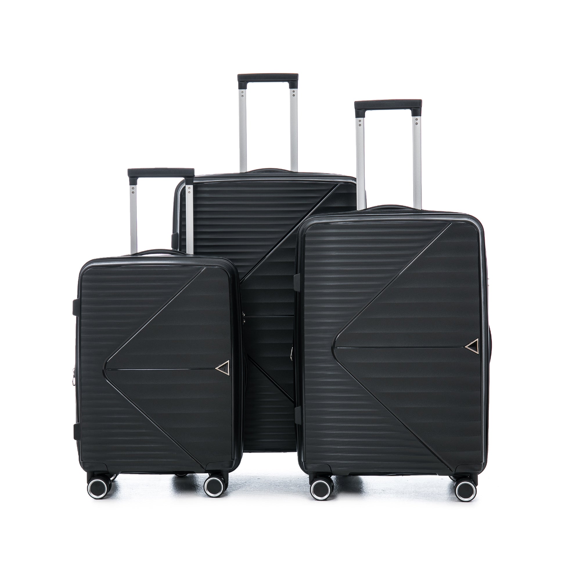 Pp Luggage Sets 3 Piece 20 24 28 , Expandable Carry On Luggage With Tsa Lock Airline Approved, Pp Materials Hard Shell And Lightweight Suitcase With Spinner Wheels Black Black Polypropylene