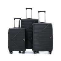 Pp Luggage Sets 3 Piece 20 24 28 , Expandable Carry On Luggage With Tsa Lock Airline Approved, Pp Materials Hard Shell And Lightweight Suitcase With Spinner Wheels Black Black Polypropylene