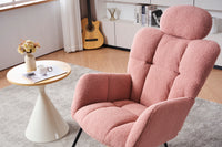 055 Teddy Fabric Upholstered Nursery Rocking Glider Chair Mid Century Modern Accent Arm Chair Padded Seat With High Backrest And Pillows For Living Room Bedroom Offices Pink Teddy Headrest Solid