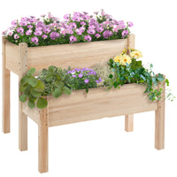 Outsunny 34"X34"X28" Raised Garden Bed, 2 Tier Elevated Wood Planter Box For Backyard, Patio To Grow Vegetables, Herbs, And Flowers, Natural Natural Wood