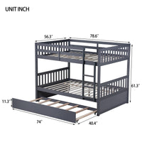 Full Over Full Rubber Wood Bunk Bed With Trundle, Ladder And Guardrails, Convertible To 2 Full Size Beds, With Twin Size Trundle ,Dark Grey Full Dark Grey Bedroom American Design Bed Frame Rubber