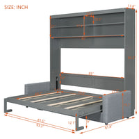 Queen Size Murphy Bed Wall Bed With Sofa,Gray Queen Gray Mdf Lvl