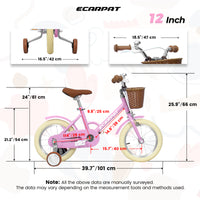 A12116 Ecarpat Kids'Bike Girls Bike 12 Inch Wheels,1 Speed Child Bicycles For 2 3 Years,With Removable Training Wheels Baby Toys,Front V Brake,Rear Holding Brake Pink Steel