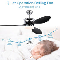 52'' Abs Blades Ceiling Fan With Lights And Dc Remote, Dc Motor Modern Ceiling Fan With 3 Abs Fan Blades & 2 Down Rods, Indoor Ceiling Fan With Light For Bedroom,Living Room Chrome American Design Abs Metal