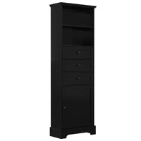 Black Tall Storage Cabinet With 3 Drawers And Adjustable Shelves For Bathroom, Study, Office And Interior, Mdf Board With Painted Finish Black Mdf