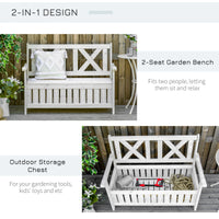 Outsunny Patio Wooden Bench With Storage Box, 29 Gallon Outdoor Storage Bench, Large Entryway Deck Box W Unique X Shape Back, For Deck, Porch & Balcony, White White Wood
