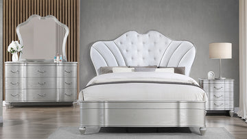 Landmark Traditional Style Upholstered Button Tufted Queen Bed Made With Wood In Silver Box Spring Required Queen Silver Wood Bedroom Traditional Bed Frame Solid Wood Mdf Velvet Wood