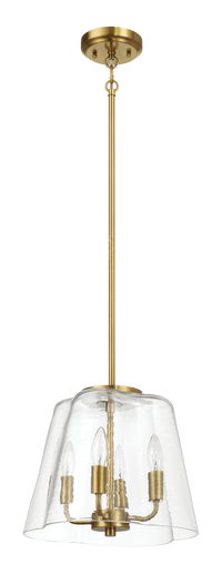 Soiree Four Candle Lights Pendant With Clear Glass Satin Brass Clear,Gold Ceiling Lights Brass,Glass,Metal