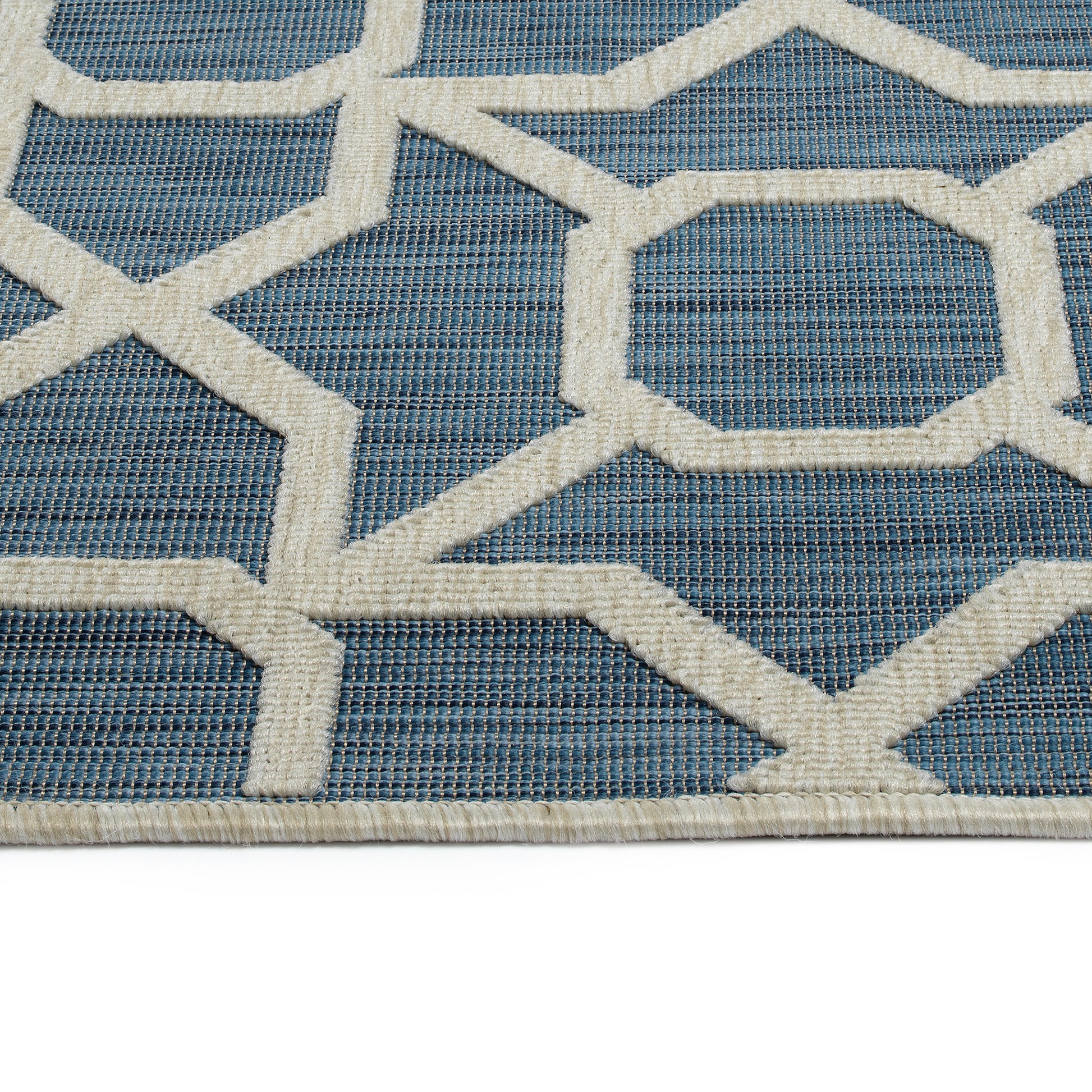 Contemporary, Transitional, Geometric, Textured, High Low Cut & Loop 2' X 6' Runner Blue Polypropylene