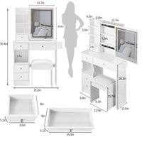 Small Size Left Drawer Desktop Vanity Table Cushioned Stool, 2 Ac 2 Usb Power Station, Hair Dryer Bracket, Extra Large Touch Control Sliding Led Mirror, Tri Color Switching, Epa,Gcc,Ul Certificate