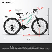 A26208 Ecarpat 26 Inch Mountain Bike, 21 Speed V Brake, Front Suspension, Carbon Steel Frame Mountain Bike For Teenagers Girls Women Bicycles Cycling White Durable Garden & Outdoor Contemporary Polyurethane Foam Steel