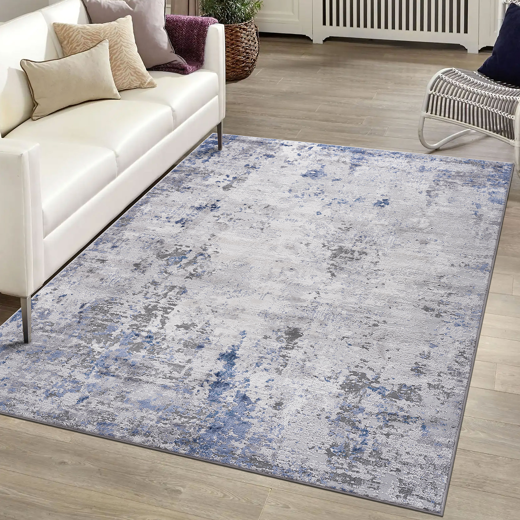 Naar Marfi Collection 6X9 Silver Blue Abstract Non Shedding Living Room Bedroom Dining Home Office Stylish And Stain Resistant Area Rug Silver Polyester