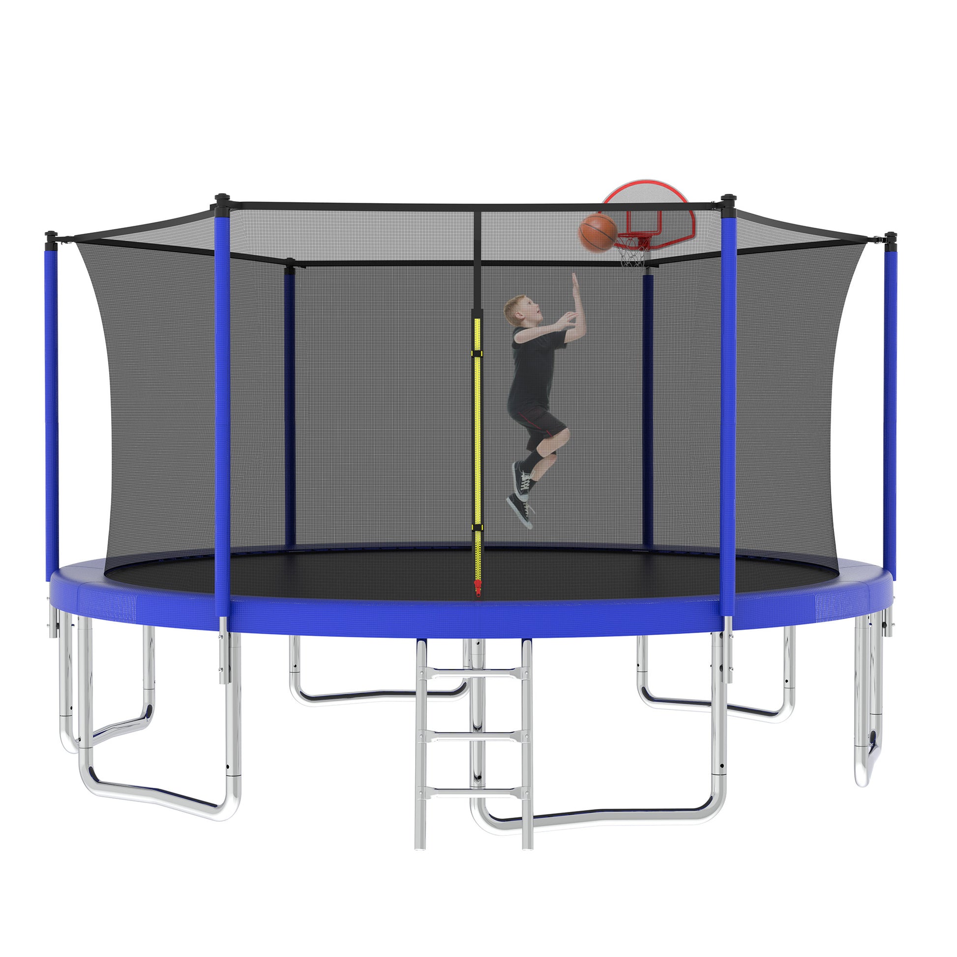 14Ft For Kids Children With Safety Enclosure Net Outdoor Backyards Large Recreational Trampoline Blue Metal