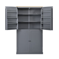 Assembly 40.2X20X71.3Inch High Freestanding Kitchen Pantry Large Cupboard Storage Cabinet With 2 Drawers, 2 Adjustable Shelves, 8 Door Shelves For Kitchen, Dining Room,Gray Gray Kitchen Farmhouse