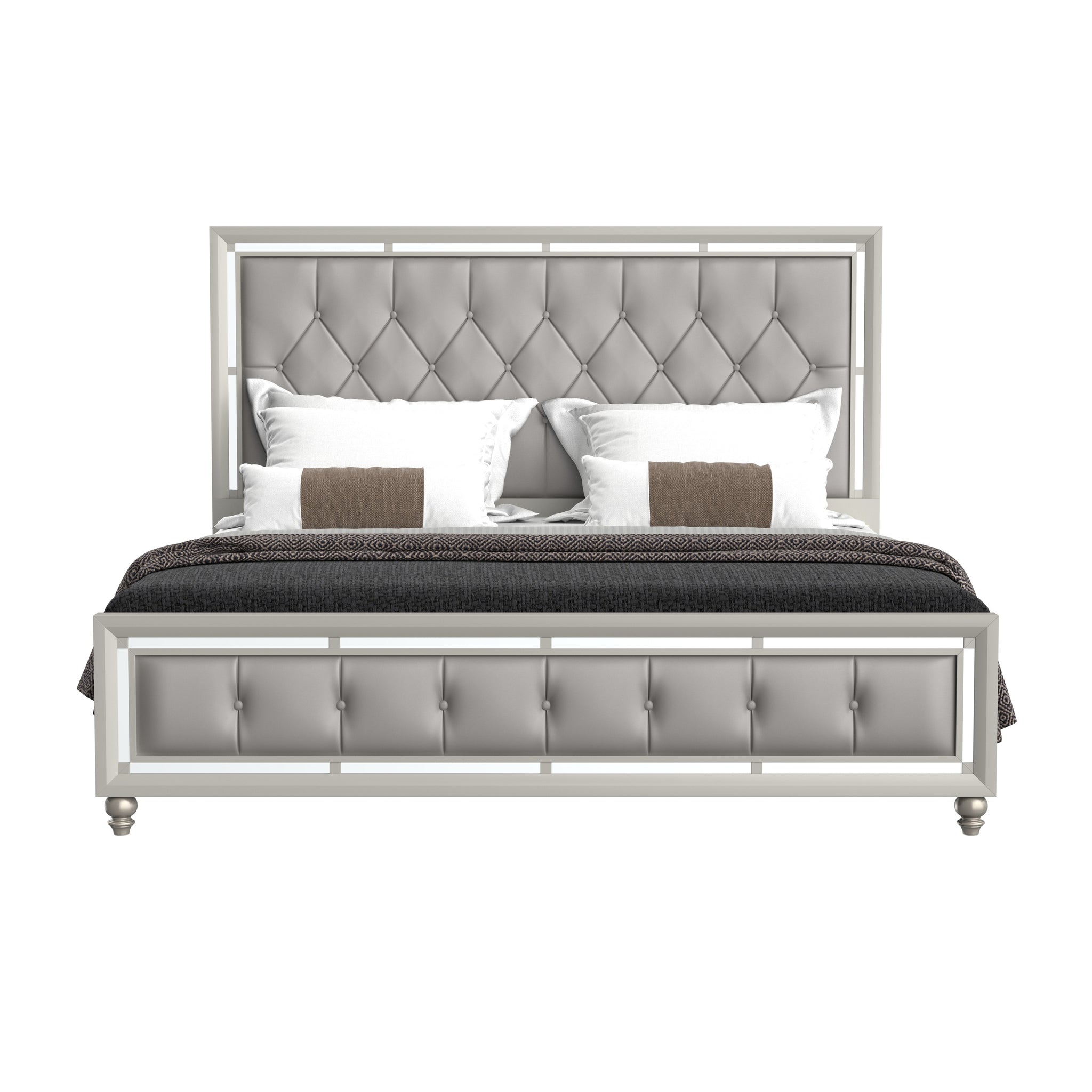 Chloe Gemstone Silver King Bed Silver Grey Solid Wood Mdf