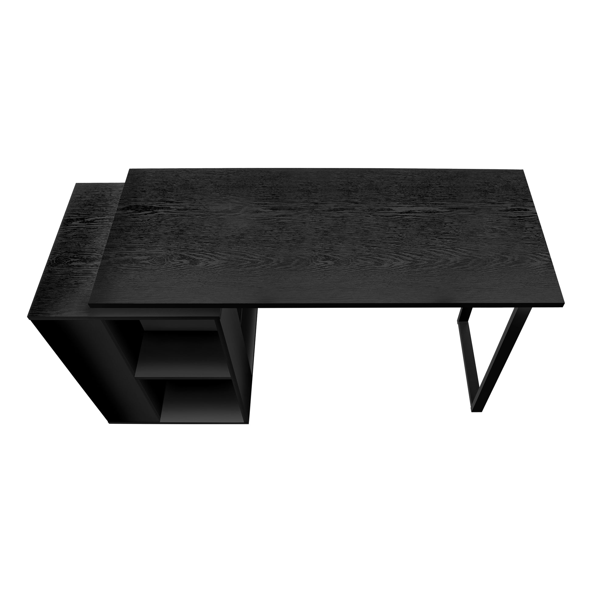 Computer Desk, Home Office, Left, Right Set Up, Storage Shelves, 55"L, Work, Laptop, Black Laminate, Black Metal, Contemporary, Modern Black Particle Board