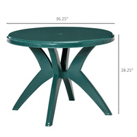 Outsunny 36.25" Dia Round Plastic Patio Table With Umbrella Hole, Outdoor Bistro Dining Table, For Bar, Garden, Backyard, Poolside, Yard, Green Green Polypropylene