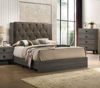 Contemporary 1Pc Queen Size Bed Bedroom Furniture Tufted Design Headboard Rubberwood 1Pc Bedframe Gray Finish Box Spring Required Queen Gray Wood Bedroom Classic,Contemporary,Modern,Transitional