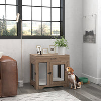 Pawhut Dog Crate Furniture With Soft Water Resistant Cushion, Dog Crate End Table With Drawer, Puppy Crate For Small Dogs Indoor With 2 Doors, Brown Brown Steel