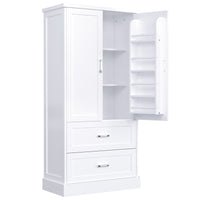 Tall Bathroom Storage Cabinet, Cabinet With Two Doors And Drawers, Adjustable Shelf, Mdf Board, White White Mdf