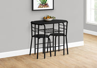 Dining Table Set, 3Pcs Set, Small, 32" L, Kitchen, Black Metal, Black Laminate, Contemporary, Modern Black Particle Board