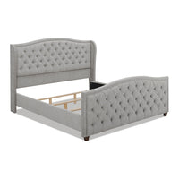 Marcella Upholstered Shelter Headboard Bed Set, California King, Silver Grey Polyester Box Spring Required California King Silver Grey Wood Foam Polyester Polyester