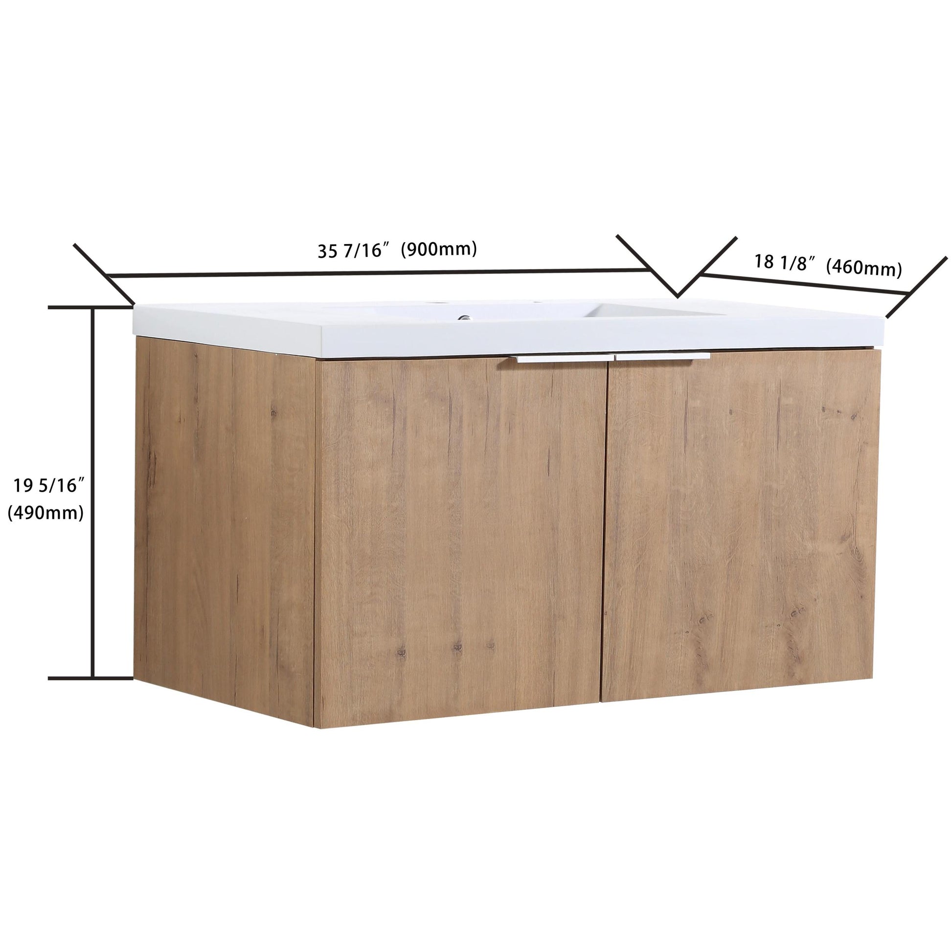 Modern Design 36 Inch Float Mounting Bathroom Vanity With Sink Soft Close Door,2 Doors 00636 Imo Kd Packing Imitative Oak 2 1 Bathroom Wall Mounted Modern Plywood Plywood