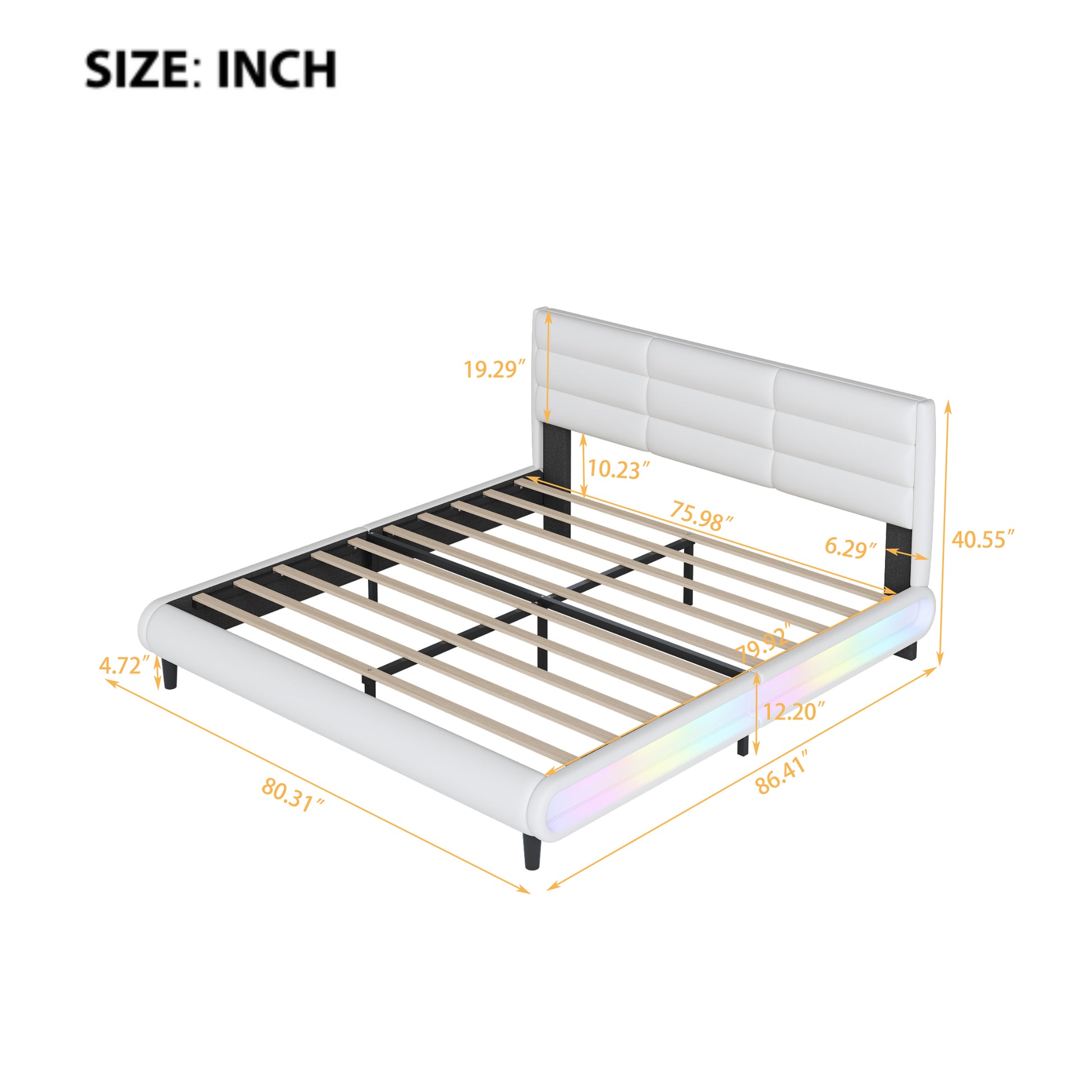 King Size Upholstered Platform Bed With Led Light Strips,White King White Upholstered