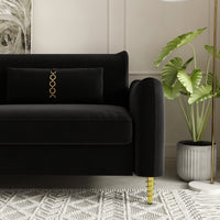 Fx P19 Bk Sofa 85.83Inch Velvet Sofa Couch Luxury Modern Upholstered Sofa With 2 Pillows Black Color Black Velvet 2 Seat