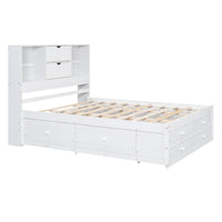 Queen Size Platform Bed With Storage Headboard And 8 Drawers, White Box Spring Not Required Queen White Wood Bedroom Bed Frame Solid Wood Mdf