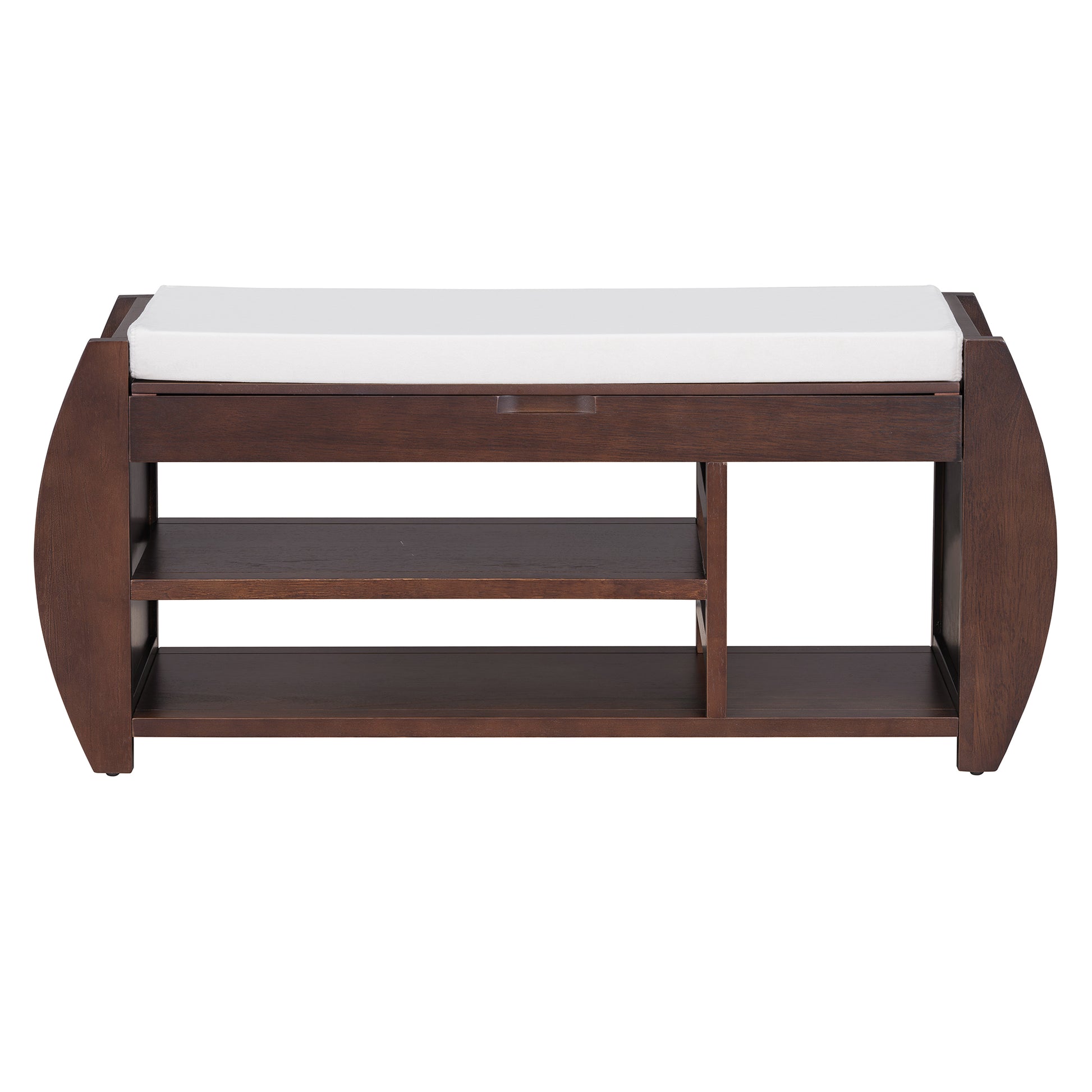 Retro Multifunctional Storage Bench With Cushion And Curved Side Panel For Entrance And Living Room Espresso Espresso Mdf