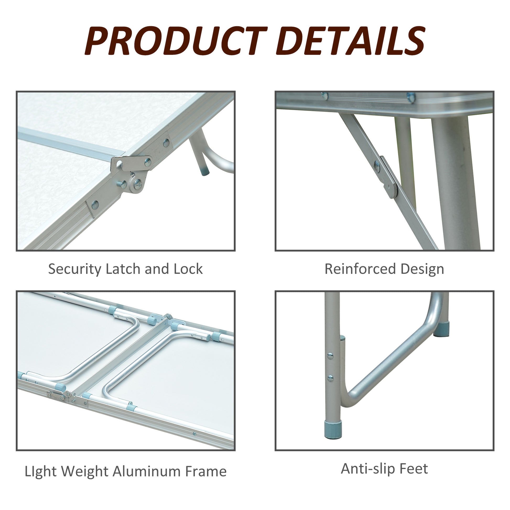 Outsunny 47" Folding Camping Table With Height Adjustability, Lightweight Portable Table With Carry Handle, Outdoor Folding Table Camping Accessories Silver Aluminum