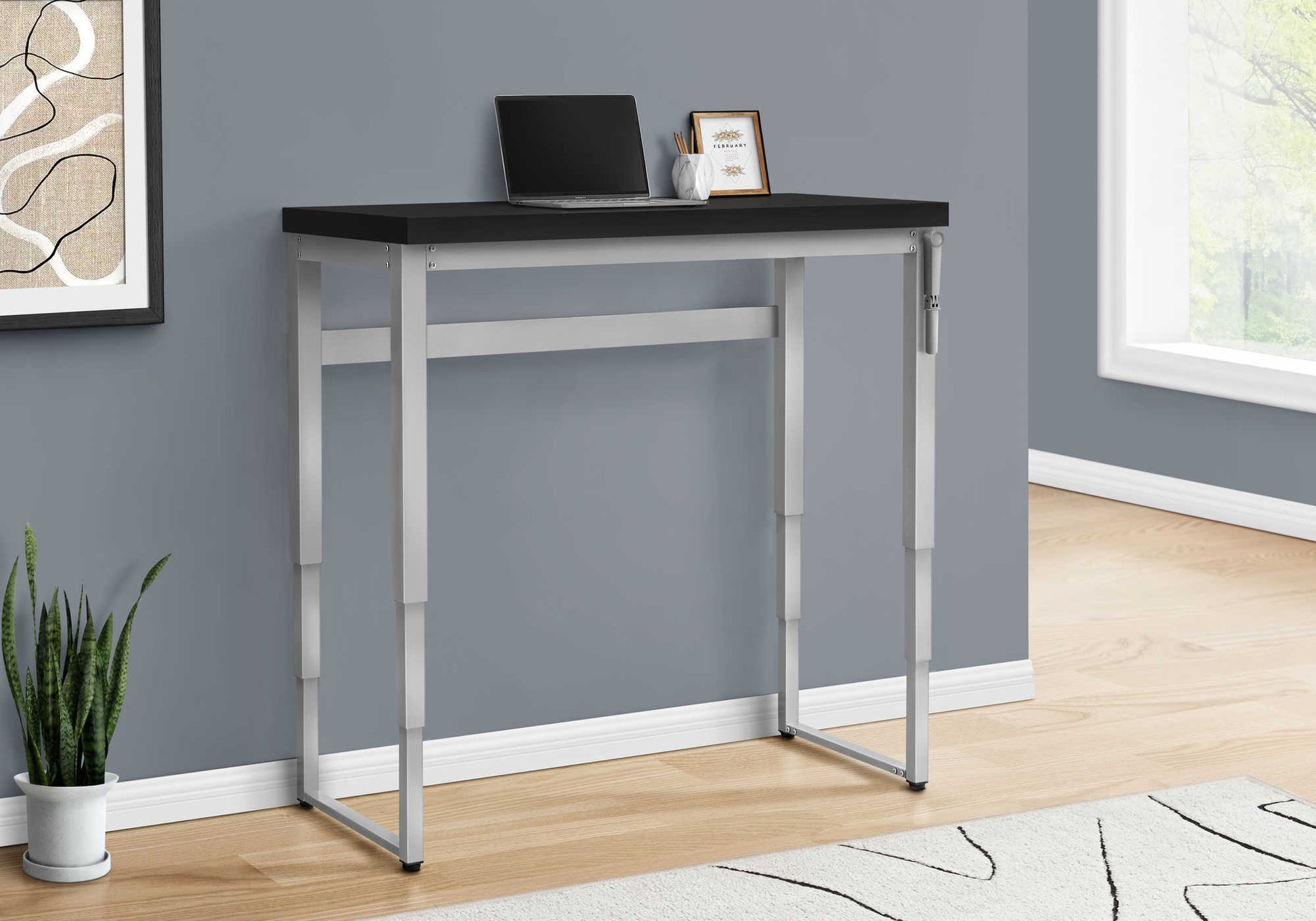 Computer Desk, Home Office, Standing, Adjustable, 48"L, Work, Laptop, Black Laminate, Grey Metal, Contemporary, Modern Black Particle Board