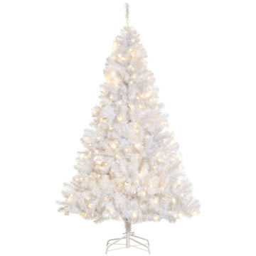 Homcom 6' Tall Prelit Christmas Tree Douglas Fir Artificial Christmas Tree With Realistic Branches, 250 Warm White Led Lights And 1000 Tips, White White Plastic