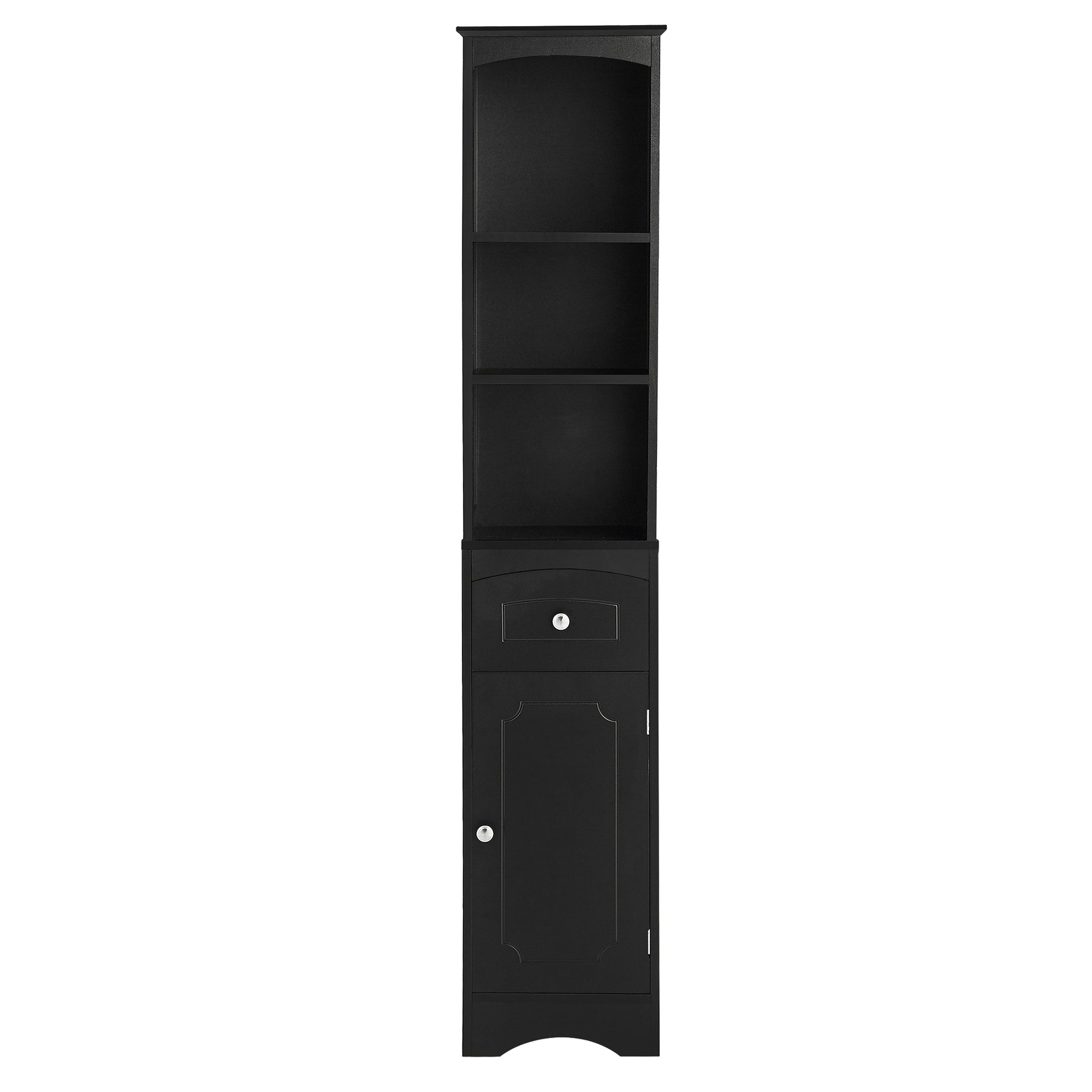 Tall Bathroom Cabinet, Freestanding Storage Cabinet With Drawer, Mdf Board, Adjustable Shelf, Black Black Mdf