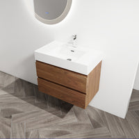 30" Wall Mounted Bathroom Vanity With Resin Sink, 2 Soft Close Drawers, Kd Package 2 Brown Oak Bathroom Wall Mounted Modern Plywood