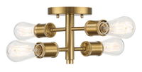 Ephemeral Four Lights Semi Flush Mount Retro Hallway Kitchen Bedroom Living Room Ceiling Pendant 11"W 6.5"H Clear,Gold,Rustic Ceiling Lights Brass,Glass