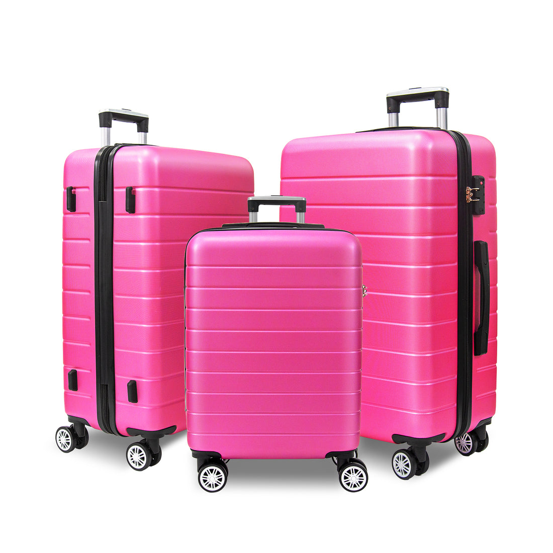 3 Piece Luggage Set Travel Lightweight Suitcases With Rolling Wheels,Tsa Lock & Abs Hard Shell ,Carry On Luggages For Business, Trip, 20 24 28 Rose Red Abs