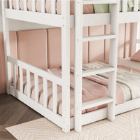 Twin Size Triple Rubber Wood Bunk Bed, With Ladders, Guardrails Detachable Bunk Bed, Twin Over Twin Over Twin,White Twin White Bedroom American Design Bed Frame Rubber Wood