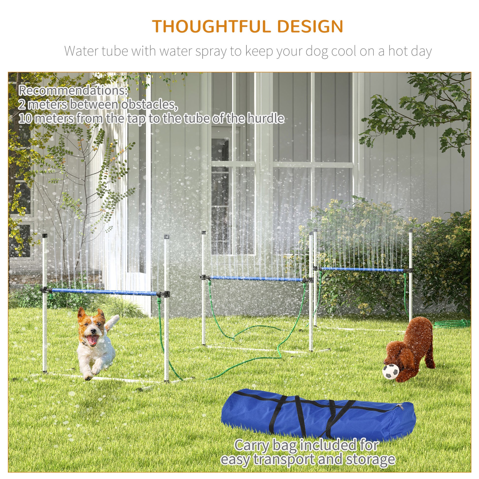 Pawhut 3 Piece Dog Agility Training Equipment Set, Dog Agility Set With Adjustable Height Hurdles, Spray Water Tube, Whistle, Carry Bag, White White Plastic