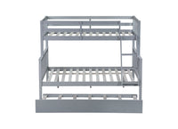 Twin Over Full Rubber Wood Bunk Bed With Trundle, Convertible Ladder And Guardrail, Detachable, Convertible Bed, With Twin Size Trundle ,Grey Twin Grey Rubber Wood